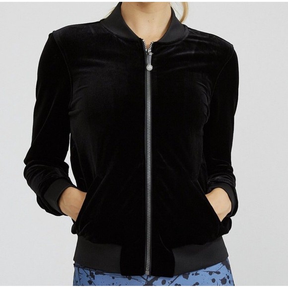 Prismsport Velvet Bomber Jacket Black Small Plush Posh Athleisure Look $125 - Picture 1 of 5